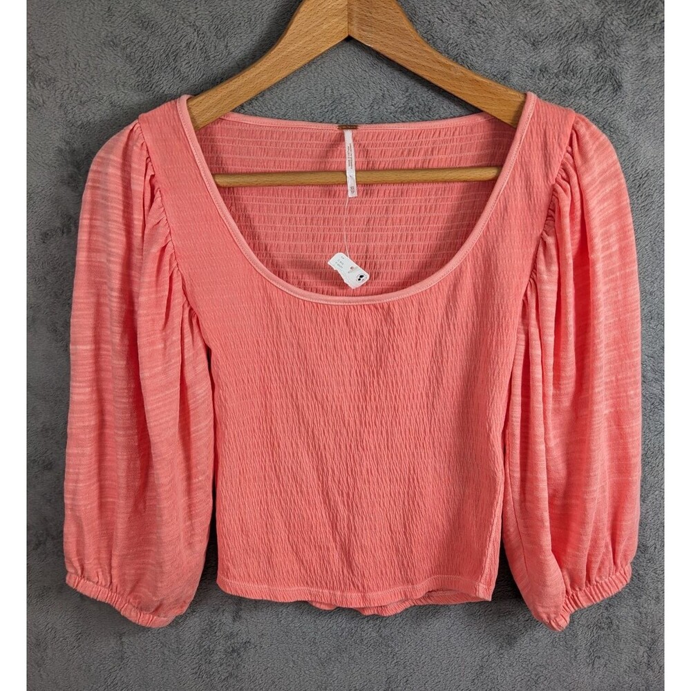 NWT Free People Tunic Top Elise Puff Sleeve Smocked Crop Boho Womens XS